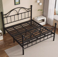 Cadre de lit plateforme en métal classique en velours noir, design minimaliste, sommier avec rangement, tailles King/Queen/Full, chambre à coucher