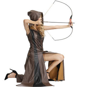 Ecoparty-Costume de cosplay médiéval et vintage à capuche pour <span class=keywords><strong>femme</strong></span>, costume de guerrier, sweat à capuche en <span class=keywords><strong>cuir</strong></span>, cape, gilets sans manches - Product Image 6