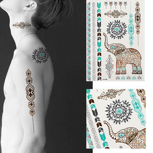 สติกเกอร์รอยสักชั่วคราวสำหรับผู้หญิงลายเฮนน่า/นกยูงสีทองเงินสะท้อนแสงสีทองกันน้ำ - Product Image 6