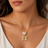 Collier pendentif cœur micro-pavé CZ plaqué or 18 carats pour garçon et fille, en cuivre, avec breloque d'amour familial, cadeau fête des Mères, bijoux pour femme