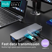 Listo para enviar Aluminio 3,0 Hub 13 puertos con adaptador de corriente tipo C y A Stock Estación de acoplamiento HUB de USB-C