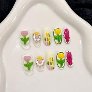 Color Pop Parade Ongles en acrylique en forme d'amande, esthétique rétro Y2K, style coréen, Bubblegum Kawaii Fashion, rose néon, bleu ciel, vert <span class=keywords><strong>lime</strong></span> - Product Image 5