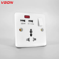 Prise murale blanche simple à 3 broches 16A avec 2 interrupteurs USB Type-C et prise avec voyant néon pour la vente en gros