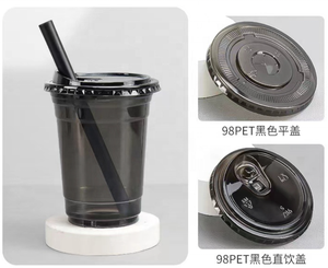 Nuevos Vasos Desechables de Plástico PET Redondos Negros de 12oz, 14oz y 16oz con Tapa para Bebidas Frías, Café Helado, Té Boba, con Logotipo Personalizado, Ecológicos - Product Image 4