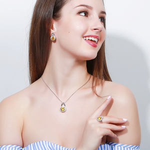 โรแมนติกสีชมพูลูกบาศก์เพทายหินชุด3ชิ้นจี้ต่างหูสร้อยคอและแหวนแฟชั่นผู้หญิงหมั้นชุดเครื่องประดับ - Product Image 2