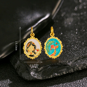 Collier de clavicule de princesse plaqué or 24 carats, bleu brûlé, <span class=keywords><strong>Elsa</strong></span>, Blanche-Neige, pendentif double face - Product Image 3