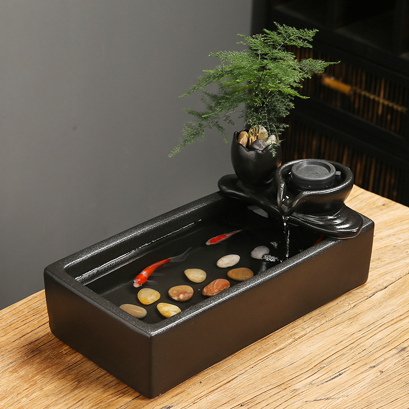 風水黒陶噴水陶器卓上滝噴水水槽魚タンクペット用猫噴水| Alibaba.com