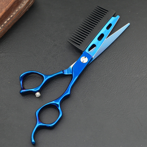 Tùy Chỉnh Biểu Tượng Tóc Cắt Kéo <span class=keywords><strong>6.0</strong></span> Inch Chuyên Nghiệp Màu Xanh 440C Tay Phải Dao Cạo Cạnh Kéo Cắt Tóc Với Lược - Product Image 2