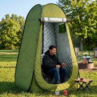 Tente de pêche sur glace pop-up matelassée vert olive, doublure thermique argentée coupe-vent résistante au froid pour une personne
