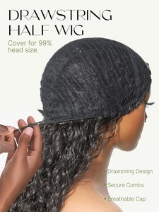 Media Peluca Rizada Frodio de 26 Pulgadas, Mezcla de Fibra Veralux, Ondas 3D, Cordón Ajustable Elástico, 150% de Densidad, Sin Pegamento, Flequillo Natural - Product Image 3