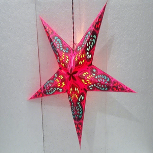 Lámparas de Papel de 5 Puntas con Serigrafía de Ganesha Rojo, 60 cm, Marca LAXMANS, para Navidad, Venta al por Mayor desde India - Product Image 1