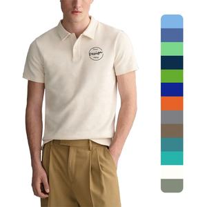 Polo estampado transpirable de piqué de algodón 100 liso personalizado al por mayor, Polo beige con cuello abotonado para hombre - Product Image 1