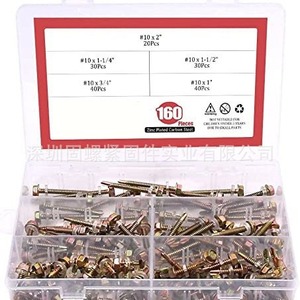 160pcs Zinc Plated Carbon Steel Hex Self Drilling <b>Screws</b> Inch Size Metal Application Boxed <b>Set</b> - Product Image 1