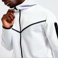 Survêtement en Polaire de Technologie pour Hommes, Design de Grande Taille, 69% Coton, 31% Polyester, Blanc, avec Fermeture Éclair, Jogging, Pantalon de Survêtement
