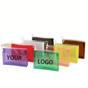 Sac de maquillage en PVC tendance, sac de toilette transparent personnalisé, couleur laser, étanche, fermeture éclair pour rangement cosmétique - Product Image 1