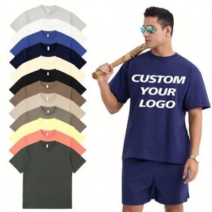 High Quality Custom Logo Unisex Off Shoulder Loose Short Sleeve T-<b>Shirt</b> 245gsm Heavy Cotton Plus Size Plain Blank Men's T-<b>Shirt</b> - Product Image 1