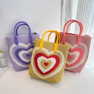 Kadınlar için japonya kore tarzı çanta alışveriş benzersiz çanta yeni moda tasarım kalp desen Tote çanta tığ çanta oymak