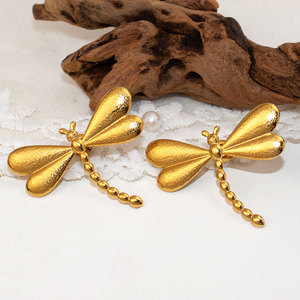 Declaración joyería de moda pendientes insecto suerte libélula pendientes CZ circón Stud pendientes joyería de acero inoxidable para mujer - Product Image 1