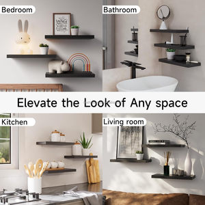 Estantería de Acero Industrial de 3 Niveles con Revestimiento de Madera, Estantes Flotantes con Soportes Invisibles para Decoración de Pared, Baño, Cocina, Sala de Estar - Product Image 5