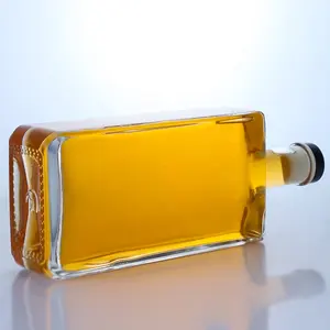 Klassische Hohe Qualität Wodka Flasche Rechteckigen Glas Whisky Flasche Leere Gin Tequila Mit Holz Kork