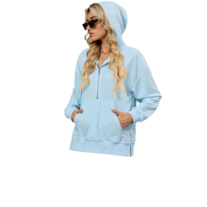 Pull à capuche décontracté pour femme, personnalisé avec logo, respirant, tricoté, à manches longues, avec poches zippées, idéal pour l'hiver - Product Image 1