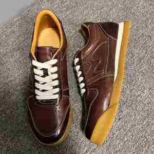Baskets rétro en cuir véritable marron, à lacets, bout rond, semelle intermédiaire EVA amortie, semelle extérieure en caoutchouc, chaussures toutes saisons printemps-été - Product Image 2