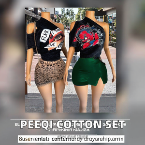 Conjunto de 2 Piezas Peeqi de Verano para Mujer, Camiseta y Shorts/Falda Tejidos con Estampado Digital, Estilo Casual Urbano - Product Image 2
