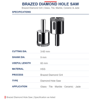Scie cloche diamantée pour verre électroplaqué, substrat en acier, OEM ODM, logo personnalisé, tailles disponibles