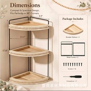 Wooden three-tier <b>shelf</b>, <b>desktop</b> corner cosmetic storage rack, living room miscellaneous item organizer, simple storage rack - Product Image 4