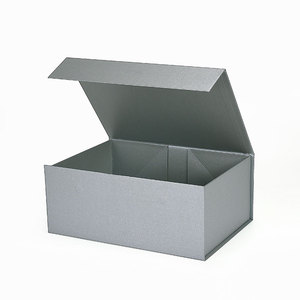 Boîte cadeau pliante rigide en carton argenté avec couvercle magnétique pour panier cadeau – Vente en gros - Product Image 3