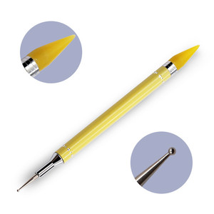 Stylo à double embout pour nail art : applicateur de cire, pince à strass, pinceau en nylon, manche métallique, double tête, outil de décoration pour manucure - Product Image 3