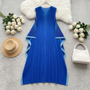 Mini abito estivo Casual donna donna taglie forti <span class=keywords><strong>a</strong></span> <span class=keywords><strong>righe</strong></span> in Chiffon intrecciato con <span class=keywords><strong>motivi</strong></span> <span class=keywords><strong>a</strong></span> pieghe senza maniche vita naturale XS Fit - Product Image 1