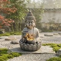 Fuente de Buda con Cascada Recirculante y Recipiente Luminoso - Regalo Relajante para Meditación, para Uso en Interiores y Exteriores