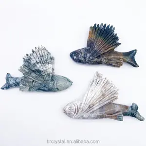 반 귀중한 돌 물고기 공예 이끼 마노 인도 마노 비행 물고기 크리스탈 동물 조각