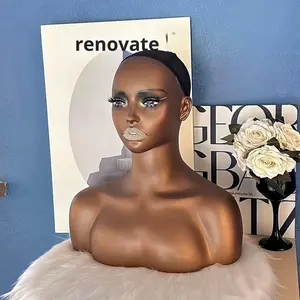 Vente en gros PVC <span class=keywords><strong>de</strong></span> haute qualité Glam Black réaliste femme afro-américaine perruque Manequine Mannequin tête avec épaule - Product Image 5