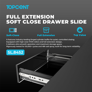 Glissières télescopiques TOPCENT pour tiroirs de cuisine, paniers coulissants, glissières de tiroir de meuble, glissières à ouverture par poussée pour tiroirs à roulettes - Product Image 6