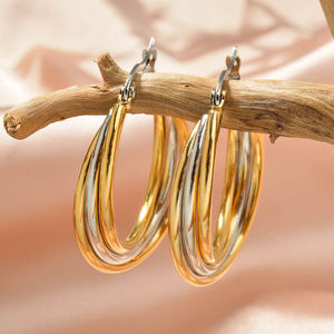 ต่างหูชุบทอง 18k ขายส่ง ต่างหูห่วงทรงเรขาคณิตสแตนเลส - Product Image 5