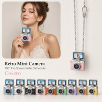 Kamera Mini Gantungan Kunci Retro CCD 1080P HD Layar IPS 1,47 Inci Lipat Portabel Kamera Jempol Perjalanan Anak-Anak Kamera Gantungan Kunci TF Pelajar
