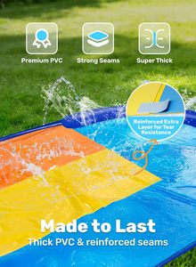 Triple Lane Rainbow PVC Water Slide with Sprinkler and 3 <b>Surf</b> Riders for Kids Backyard Racing - Product Image 5