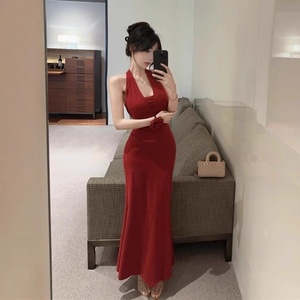 Elegante Vestido de Noche <span class=keywords><strong>Maxi</strong></span> de Cachemira con Corte en A para Mujer, Vestido de Verano Sexy con Cuello Halter, Espalda Descubierta y Cintura Ajustada - Product Image 2