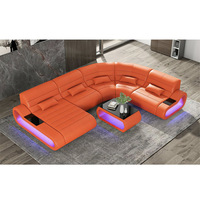 Canapé sectionnel de luxe moderne au design italien en cuir véritable avec LED, ensemble canapé-lit gonflable pour salon, hôtel, villa, personnalisable