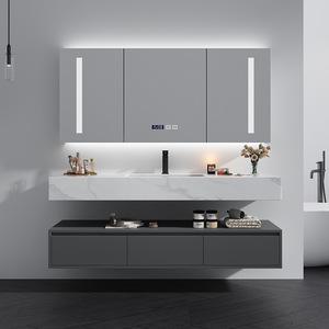 Wholesale Modern Luxury Gray Wooden Bathroom Washbasin <b>Sets</b> with Smart Mirror MDF Options for Apartment & Family Use - Product Image 3