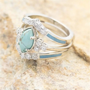 Anello Vintage a Tre Strati Stile Turchese per Donne, Gioiello da Dito alla Moda - Product Image 2