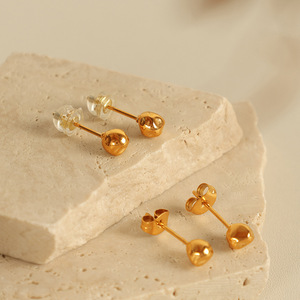 Boucles d'oreilles à billes dorées, forme sphérique irrégulière, unisexe, à porter au quotidien, bijoux fins EH783 - Product Image 3