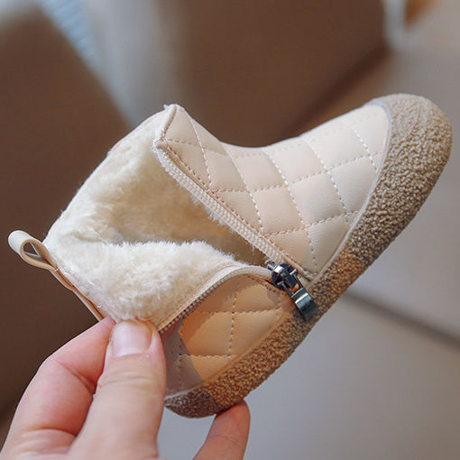 Winter Fleece Warm Girls Quilted Side Zipper Boots Baby Infant Ankle Boots Shoes