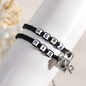2 Pcs/Set Charm Lock and Key Couple Bracelet Amitié Meilleur Ami BFF Bracelet Set Hers Symbol Pendent Bracelet - Product Image 3