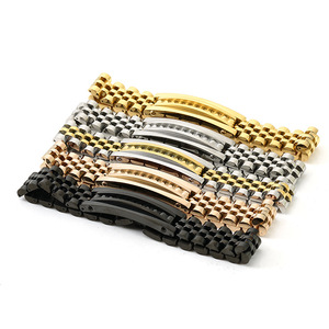 Zogxin Stainless Steel Watch Band Gold Tone 18K Plated Durable Men's Bracelet Geometric Design Oval Link - Product Image 5
