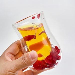 Gobelet en verre à double paroi en borosilicate de haute qualité avec <span class=keywords><strong>fleurs</strong></span> séchées et sable flottant, pour café et thé, idéal comme cadeau, vente en gros - Product Image 4