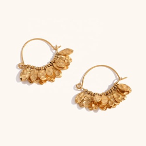 Dingran Haute Qualité À La Mode Femmes Bijoux <span class=keywords><strong>Gola</strong></span> Plaqué Bijoux En Acier Inoxydable Martelé Roun Boucles D'oreilles - Product Image 3