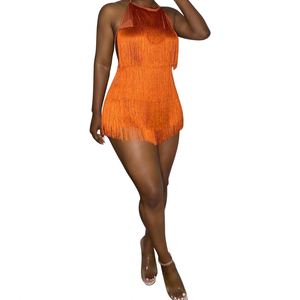 Arrival Summer Fashion Solid Color Mid Waist High-Elastic Sexy Tight <strong>Fringe</strong> Sleeveless One Piece Short <strong>Jumpsuit</strong> - Product Image 4